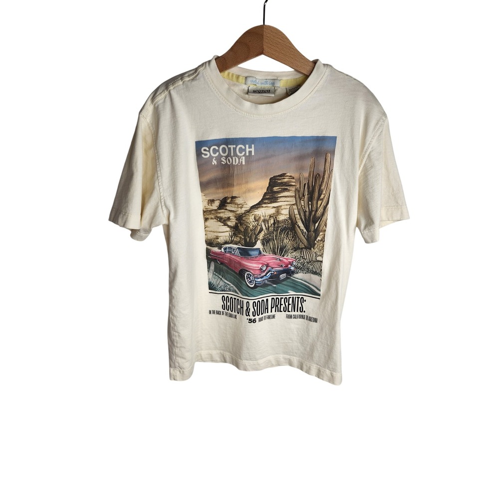 Scotch & Soda Amsterdam Graphic Tee Boys Size M Cream Short Sleeve 100% Cotton